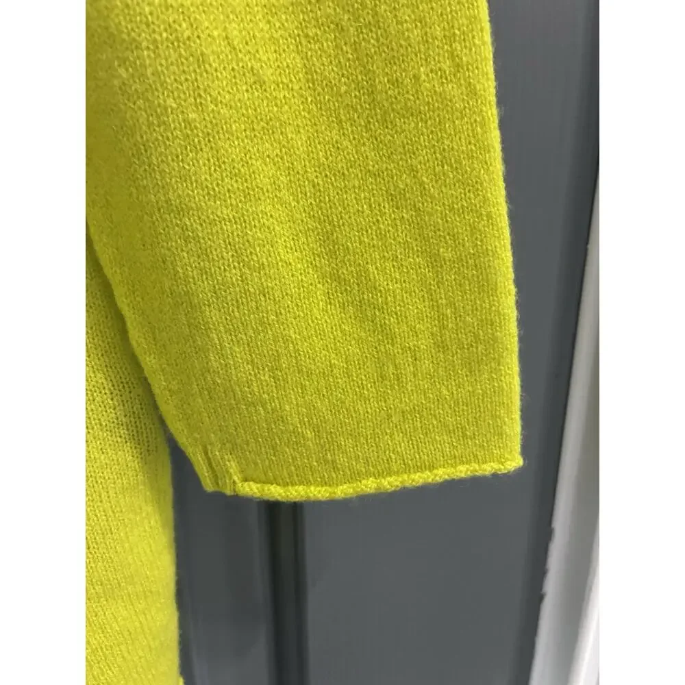 Women's Lafayette 148 3/4 sleeve Cashmere Cardigan Bright Green Yellow Sweater L - Picture 3 of 10